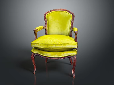 Elegant Yellow Velvet Single Sofa With Wooden Armrests And Carved Legs 3d model