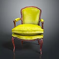Elegant Yellow Velvet Single Sofa With Wooden Armrests And Carved Legs