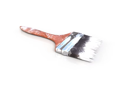 Durable Household Paintbrush With Brown Handle Metal Ferrule And White Black Bristles 3d model