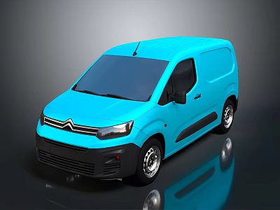 Stylish Shiny Blue Citroen Commercial Van with Dark Background and Reflective Body 3d model