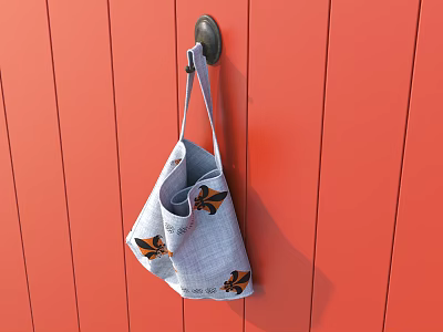 Stylish Tote Bag Hanging On Red Wooden Wall 3d model