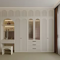 White Modern Wardrobe With Arched Doors Dressing Table Stool And Open Shelf 3d model