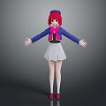 Red Haired Character With Blue Coat Gray Skirt White Socks And Red Shoes