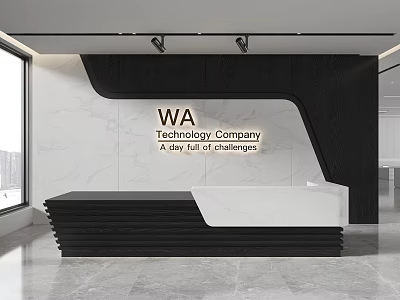 Modern Office Lobby Background Wall With White Marble Texture And Black Decorative Elements 3d model