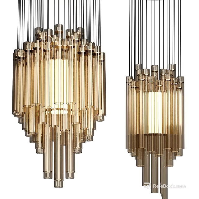 Elegant Modern Chandeliers With Golden Cylindrical Glass Tubes And Warm Light 3d model 