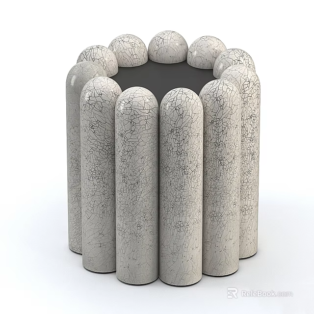 Unique Modern Side Table With Cylindrical Legs And Cracked Gray Surface Texture 3d model 
