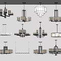 Stylish Modern Pendant Lighting Combination With Diverse Designs And Metal Fabric Elements 3d model