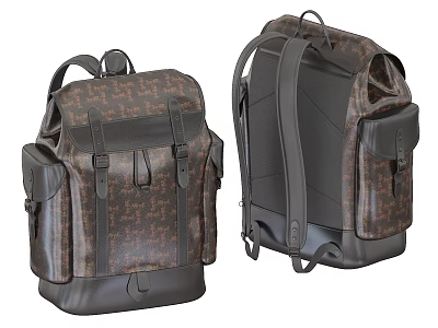 Stylish Patterned Backpack with Brown Black Design Multiple Pockets and Ergonomic Back Straps 3d model