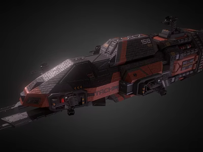 Sci Fi Spaceship Game Movie Character With Black Red Color Detailed Structure And Weaponry 3d model