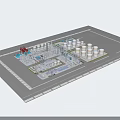 Large Industrial Equipment Setup With Tall Process Towers And Storage Tanks