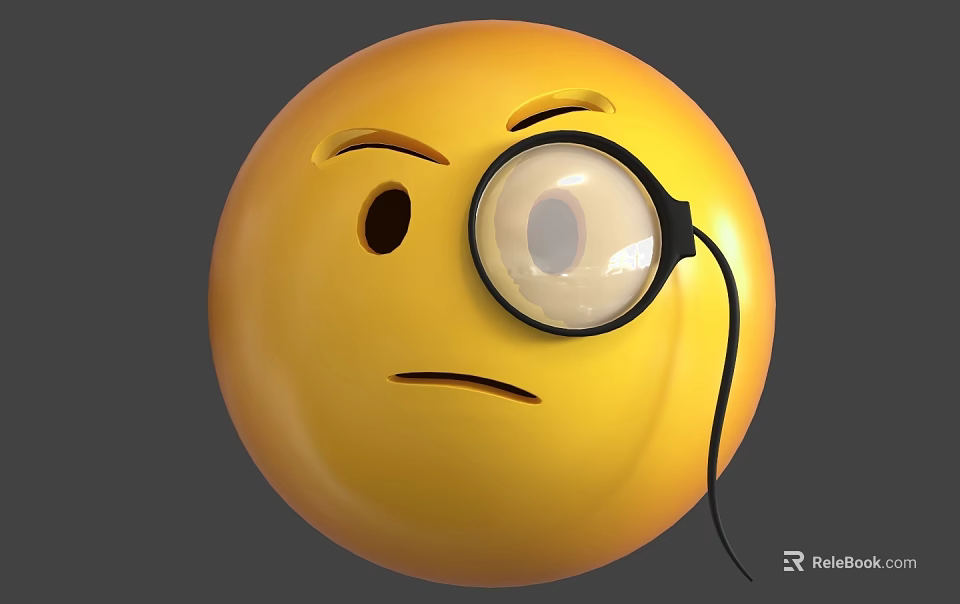 Yellow Emoji Carved Sculpture With Magnifying Glass On Eye And Round Shape 3d model 