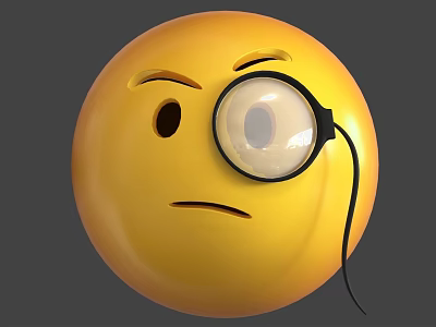 Yellow Emoji Carved Sculpture With Magnifying Glass On Eye And Round Shape 3d model