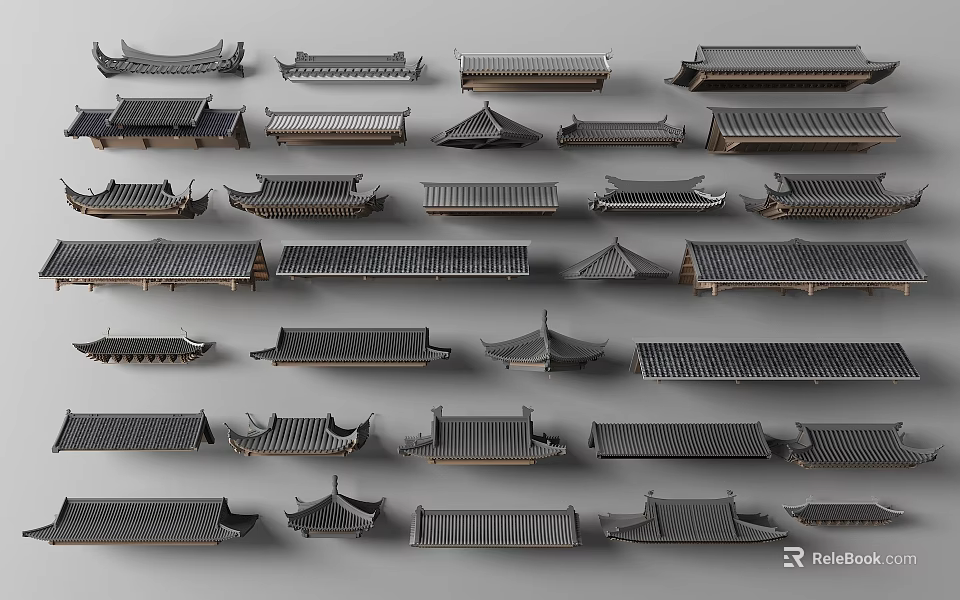 Traditional Chinese Roof Components With Various Classical Styles And Architectural Designs 3d model 