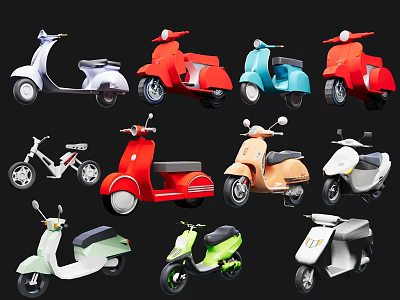 Assorted Colorful Vintage And Modern Scooter Models With Diverse Design Styles 3d model