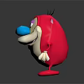 Cute Cartoon Character Creature With Red Body Blue Nose Pink Ears And White Belly