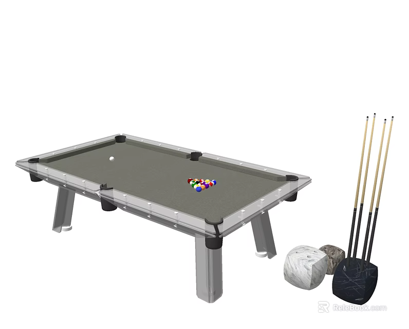 Durable Billiard Table With Pool Cues Colored Balls And Chalk For Home Use 3d model