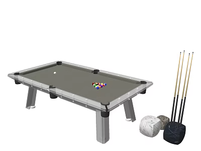 Durable Billiard Table With Pool Cues Colored Balls And Chalk For Home Use 3d model