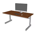 Modern Wooden Desk With Metal Legs And Computer Monitor Keyboard Mouse