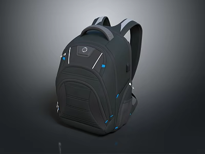 Modern Black Backpack With Blue Accents And Multiple Compartments For Daily Use 3d model