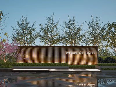 Modern Feature Wall Landscape Design With Trees Lighting And Water Reflection 3d model