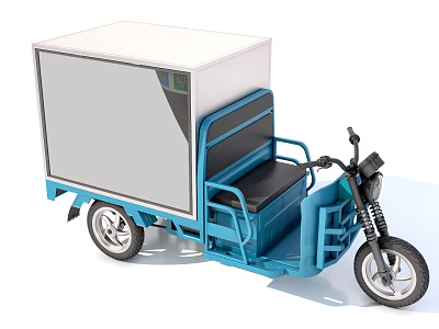 Blue Three Wheeled Delivery Vehicle With White Cargo Box And Black Seat 3d model