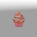 Delicious Cupcake with Swirled Pink Frosting and Colorful Sprinkles in Pink Striped Paper Cup