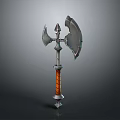 Medieval Battle Axe Featuring Double Metal Blades Spike And Wooden Handle With Orange Stripes