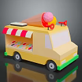 Yellow Ice Cream Truck With Red And White Striped Awning And Large Cone On Top