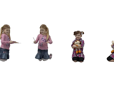 Two Little Girls In Pink Outfits Playing Together 3d model