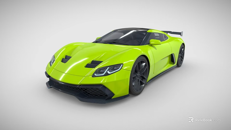Neon Yellow Sports Car With Sleek Design Black Roof And Rear Spoiler 3d model 