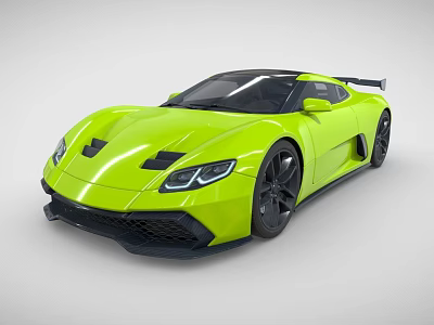 Neon Yellow Sports Car With Sleek Design Black Roof And Rear Spoiler 3d model