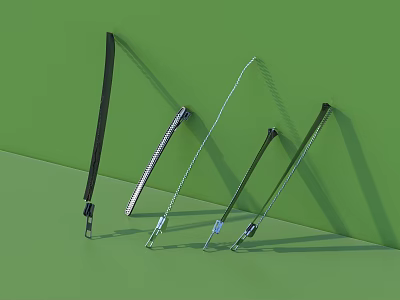Assorted Metal Strips With Hooks Displayed On Green Background Surface 3d model