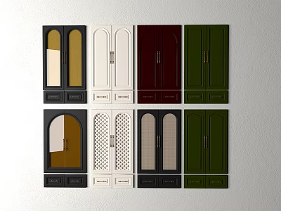 Various Colored Wardrobe Doors With Arched Glass And Grid Design Patterns 3d model