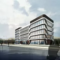 Modern Office Building With Glass Facade And Contemporary Architectural Design Near Road With Trees