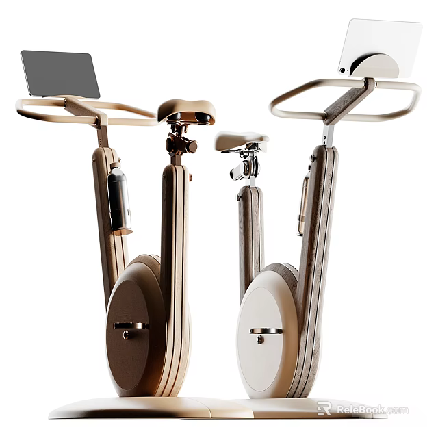 Modern Home Fitness Exercise Bikes With Beige And White Frames Ergonomic Seats And Handlebars 3d model 