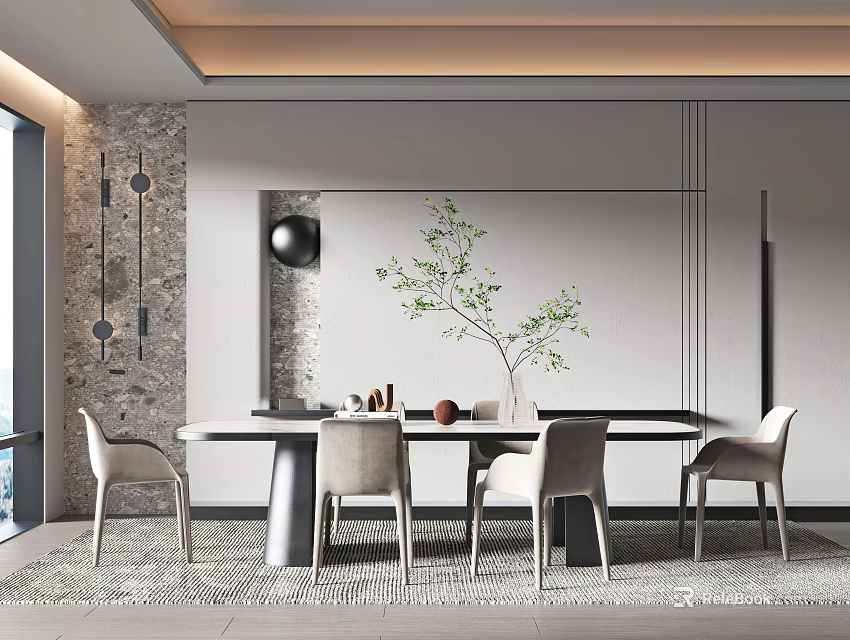 Elegant Modern Kitchen Interior Design With Marble Island Counter And Cabinets 3d model 