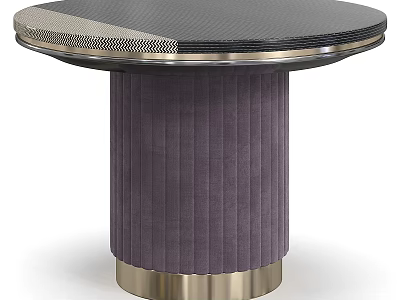Round Coffee Table With Black Textured Top Purple Ribbed Column And Gold Base 3d model