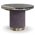 Round Coffee Table With Black Textured Top Purple Ribbed Column And Gold Base