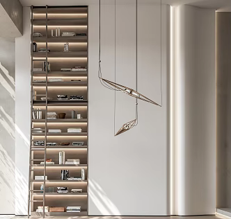 Modern Chandelier Villa Bookshelf Background Wall Sofa Background Wall 3d model