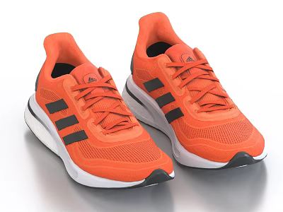 Orange Sporty Mesh Sneakers With Black Stripes And White Sole Design 3d model
