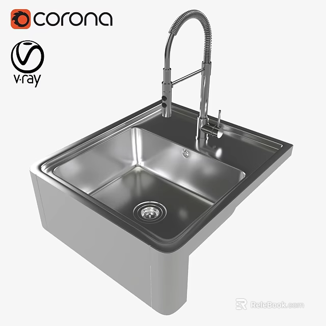 Stainless Steel Single Bowl Kitchen Sink With Modern Faucet For Home Kitchen Use 3d model 