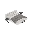 Modern Double Bed in White and Gray with Pillows Blanket and Side Table