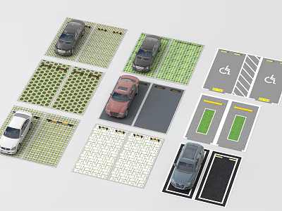 Parking Lot Layout With Accessible Parking Colored Surfaces And Multiple Car Spaces 3d model