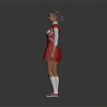 Female Cheerleader In Red And White Uniform With White Socks And Pink Sneakers
