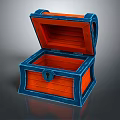 Open Wooden Treasure Chest With Orange Blue Frame And Lock Design