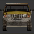 Yellow Rusty Pickup Truck With Weathered Exterior And Roof Rack On Dark Background