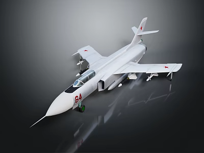White Aircraft with Red Star Markings Cockpit and Wing Mounts on Dark Reflective Background 3d model