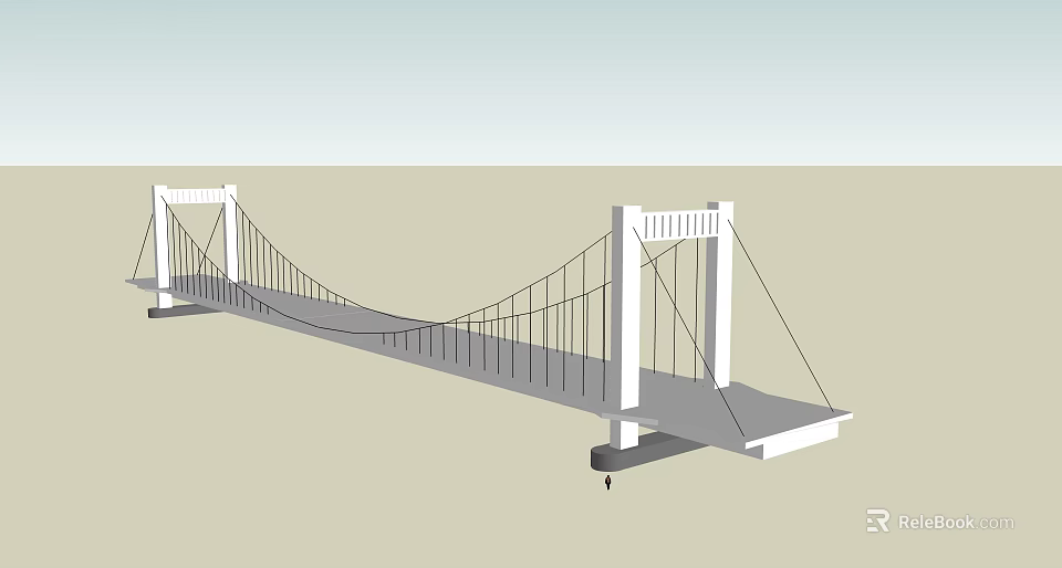 Modern Suspension Bridge Featuring White Towers And Cable Supported Gray Deck 3d model