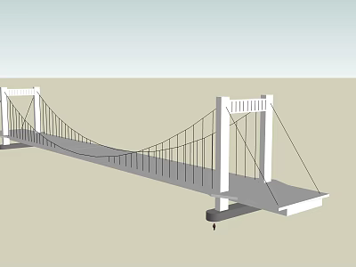 Modern Suspension Bridge Featuring White Towers And Cable Supported Gray Deck 3d model