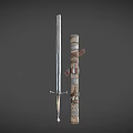 Classic Medieval Metal Sword With Sharp Blade And Leather Scabbard Straps